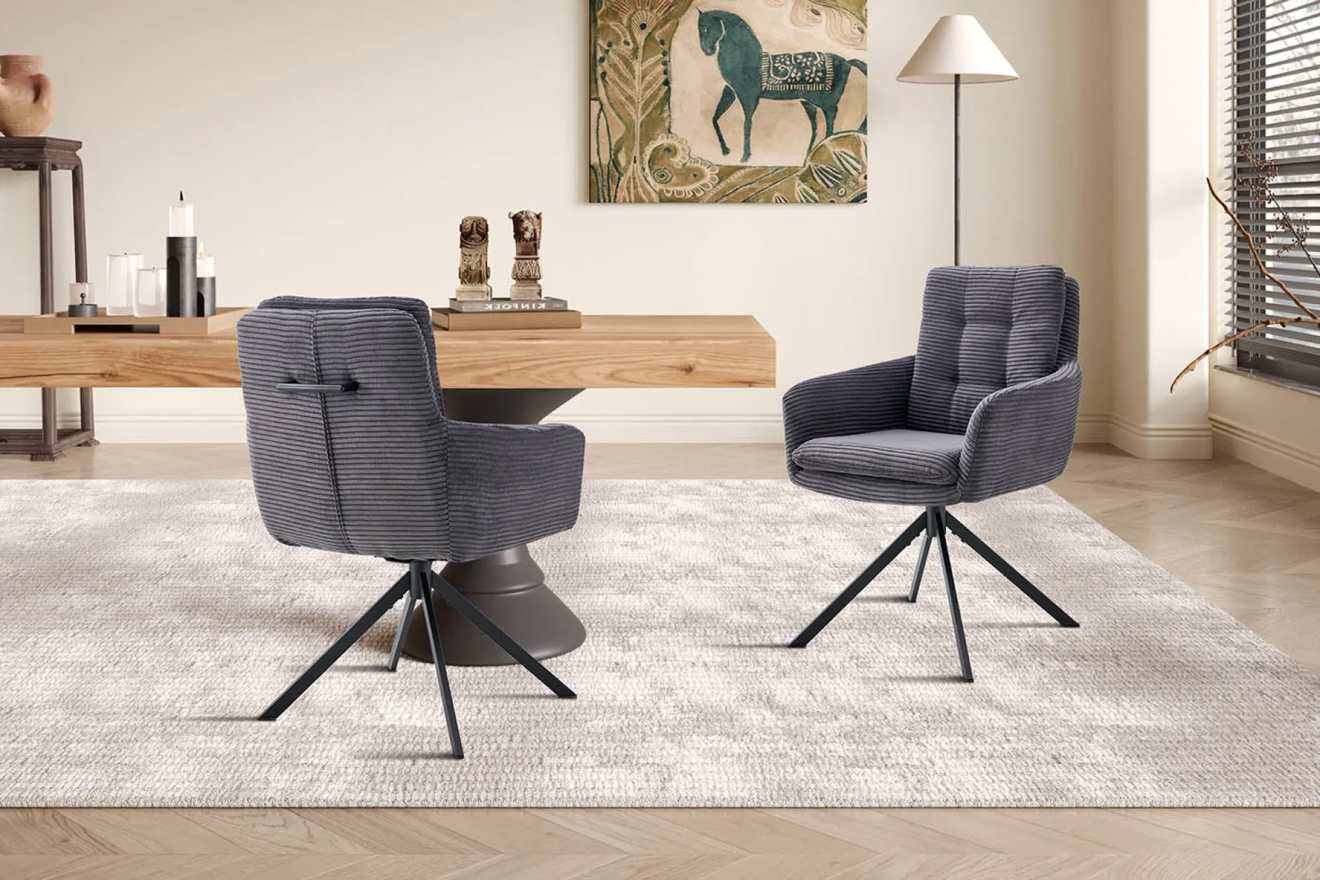 Armstoel Heleen Grijs Ribstof – Set van 2^Huisenthuis New