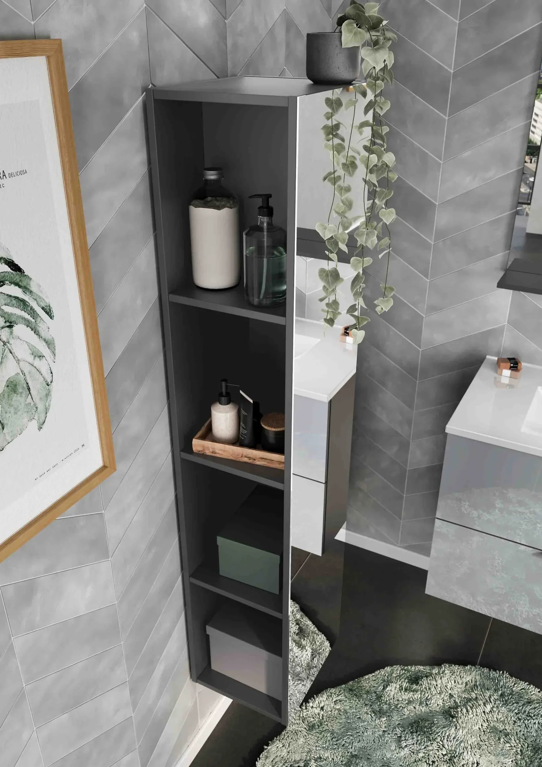 Badkamer Kolomkast Philip Grafiet-Zilver 144 cm^Huisenthuis Best