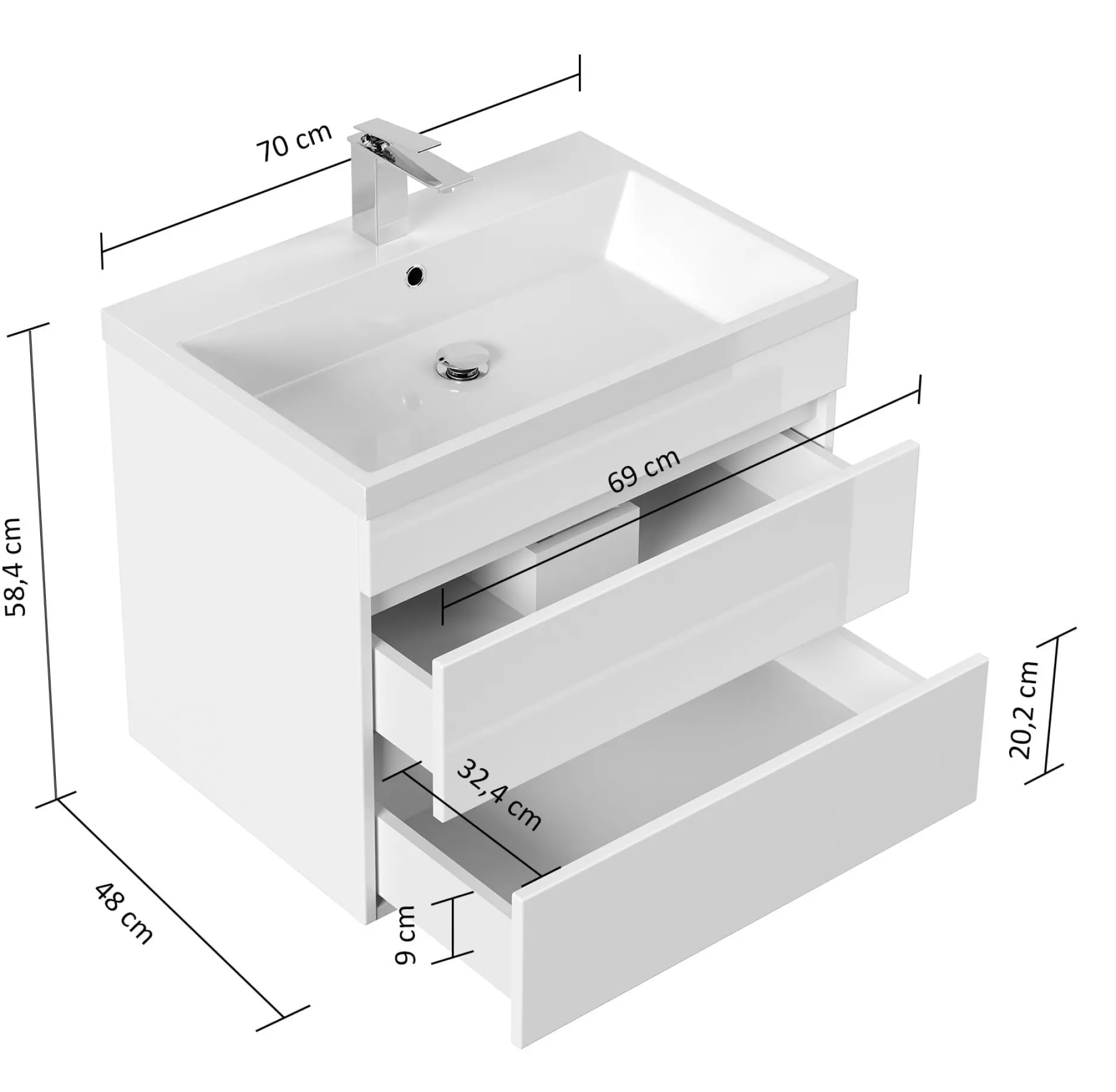 Badmeubel Atlanta 70 cm^Huisenthuis Clearance