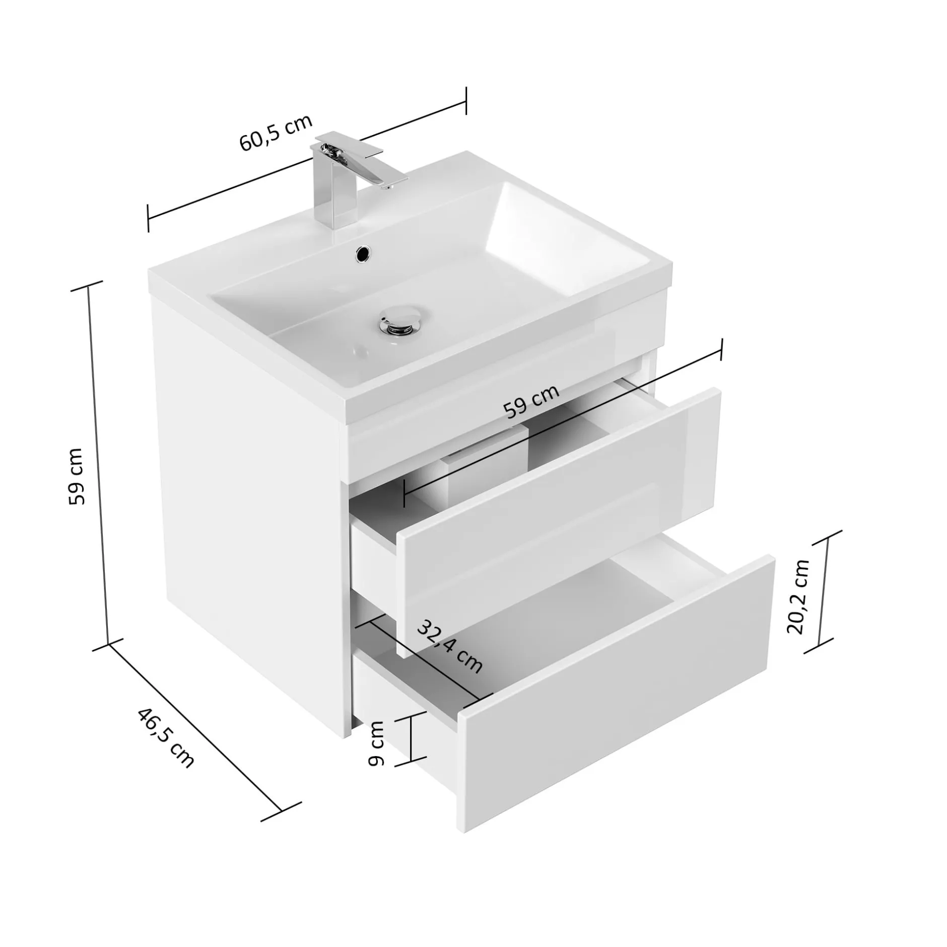 Badmeubel Atlanta Hoogglans 60 cm^Huisenthuis Clearance