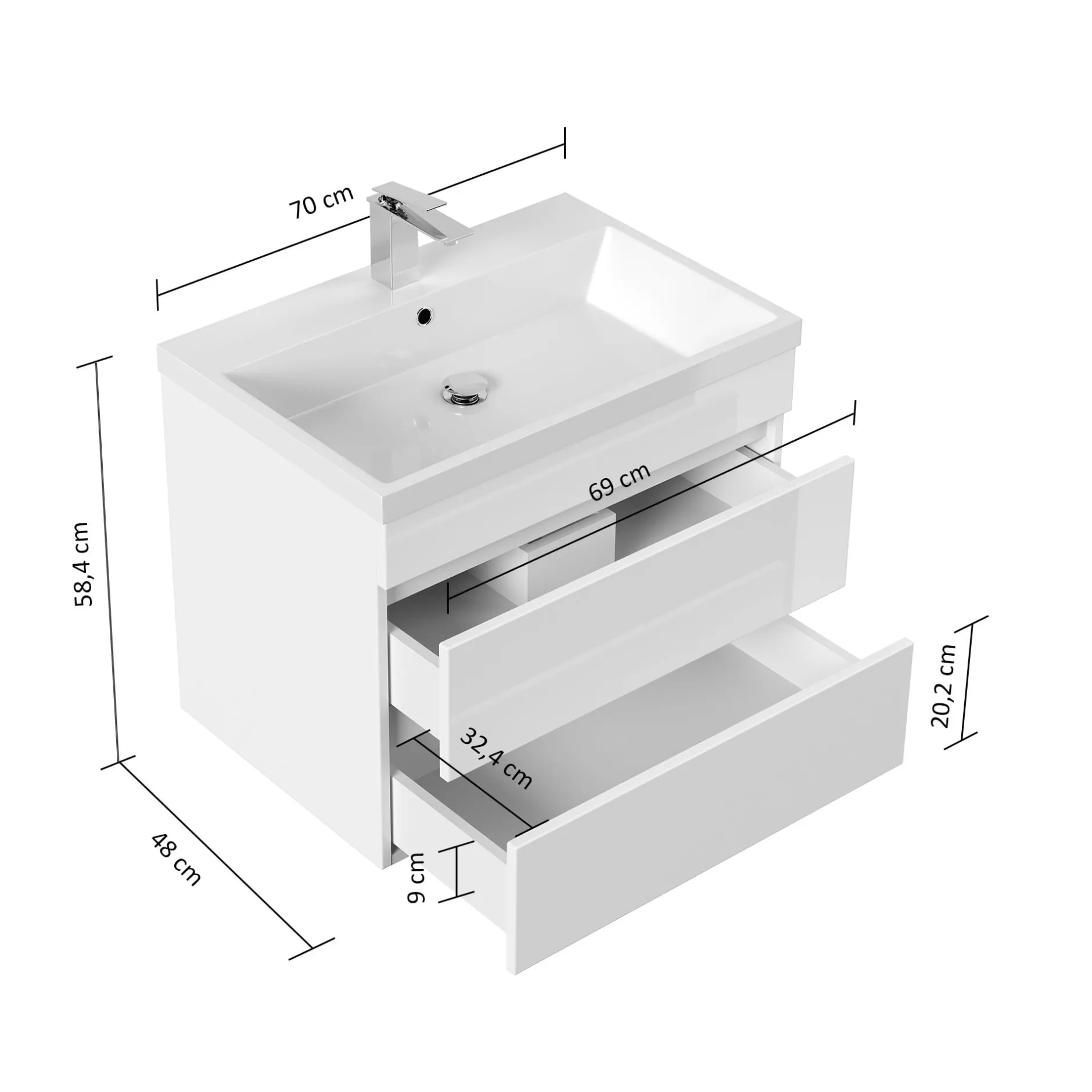 Badmeubel Atlanta Hoogglans 70 cm^Huisenthuis Clearance