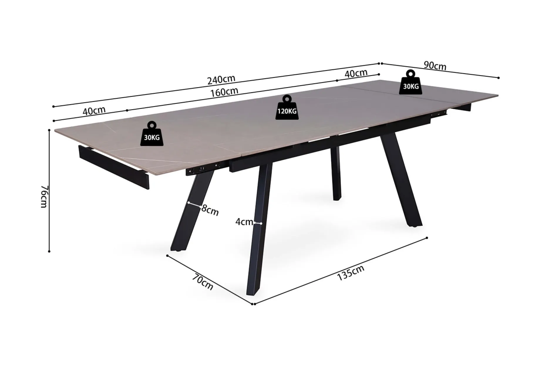 Eetkamertafel Jef Grijs 160-240 cm^Huisenthuis Online