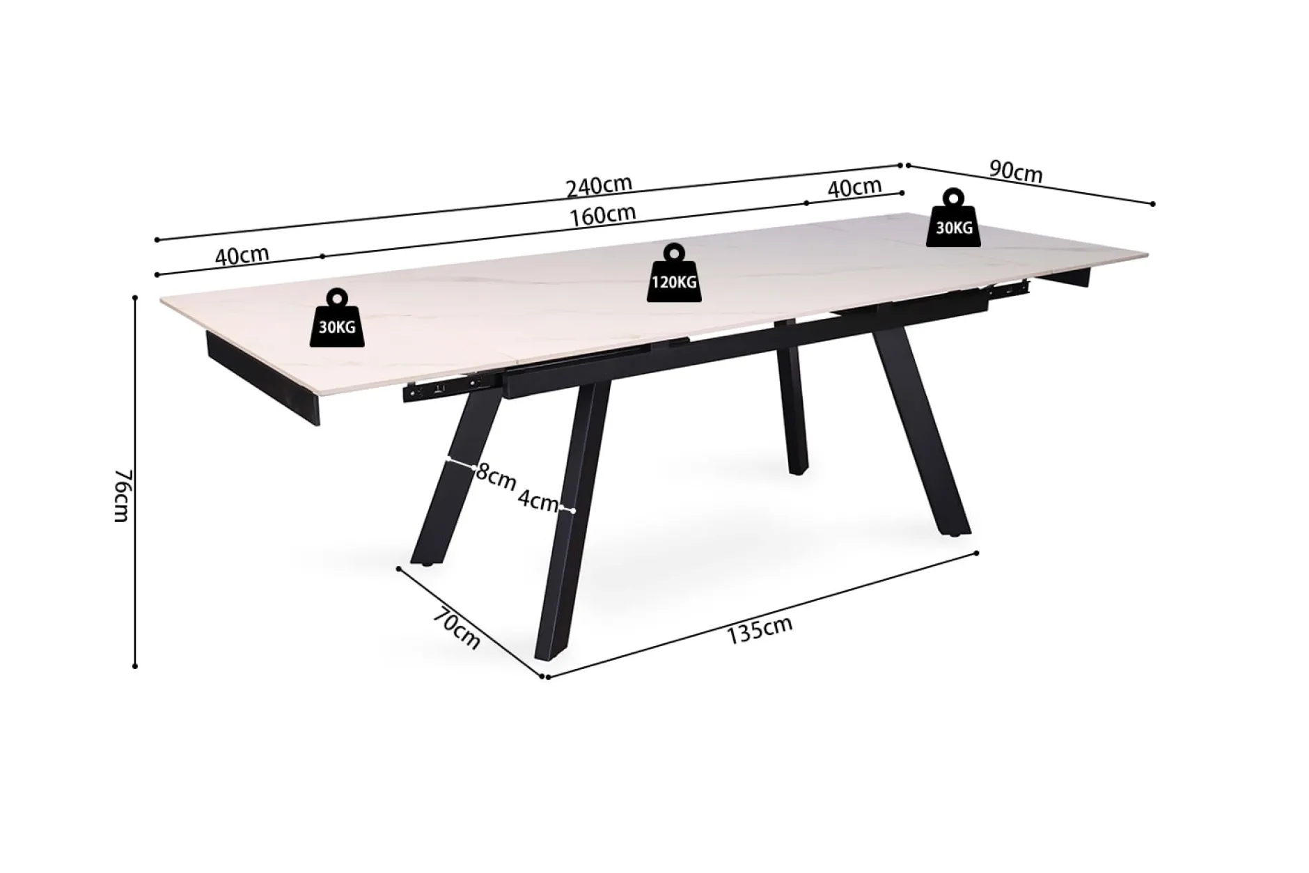 Eetkamertafel Jef Wit 160-240 cm^Huisenthuis Sale