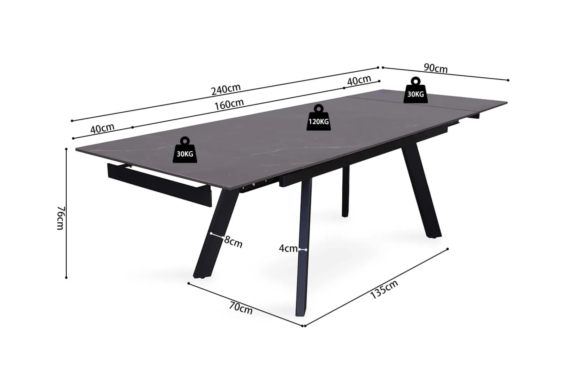 Eetkamertafel Jef Zwart 160-240 cm^Huisenthuis Hot