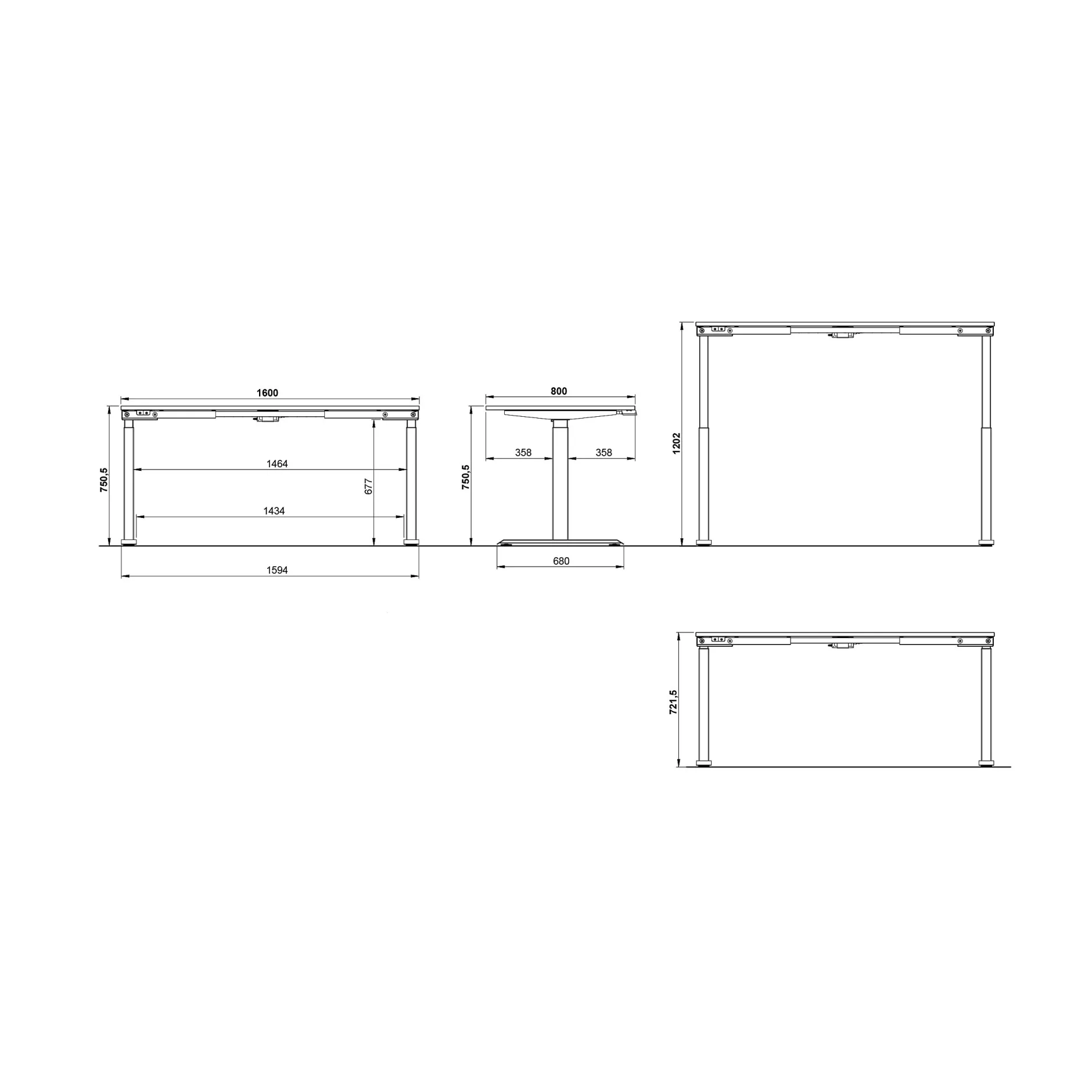 Elektrisch zit-sta Bureau Galileo Eiken Wit 160 cm^Huisenthuis Clearance