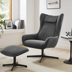 Fauteuil en poef Siem Grijs^Huisenthuis Hot