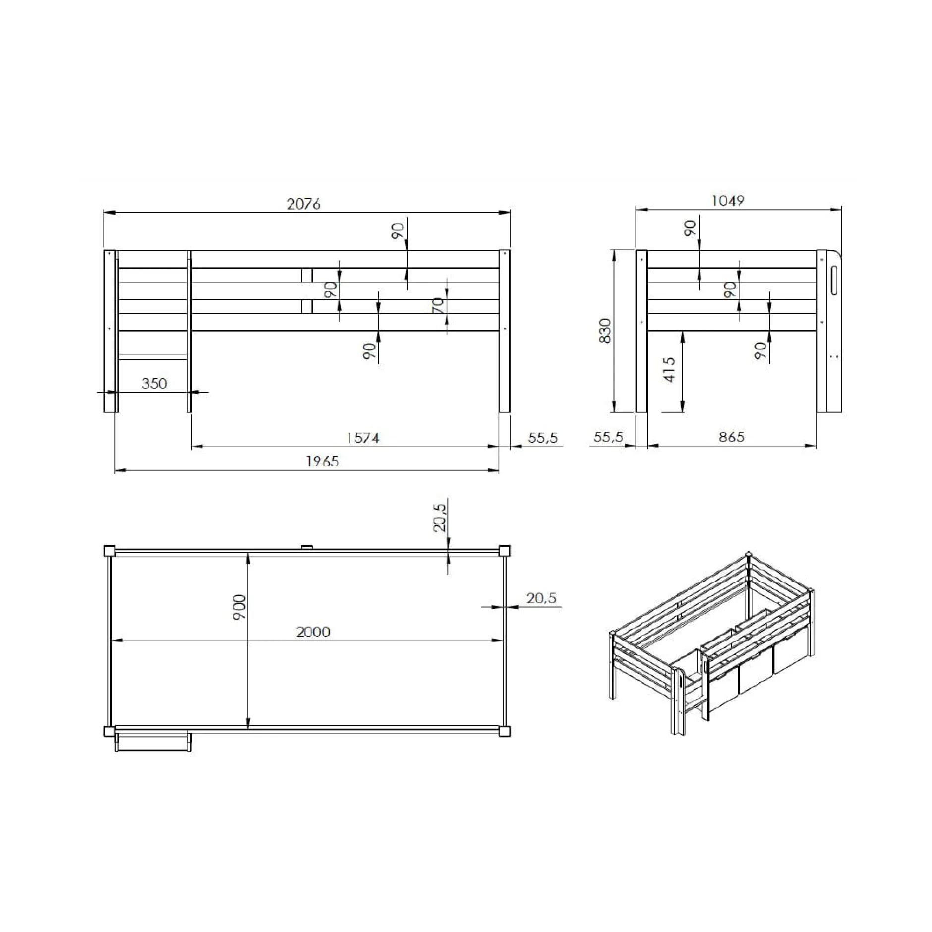 Halfhoogslaper Charlie Grenen 90×200 cm – Met ladder^Huisenthuis Best