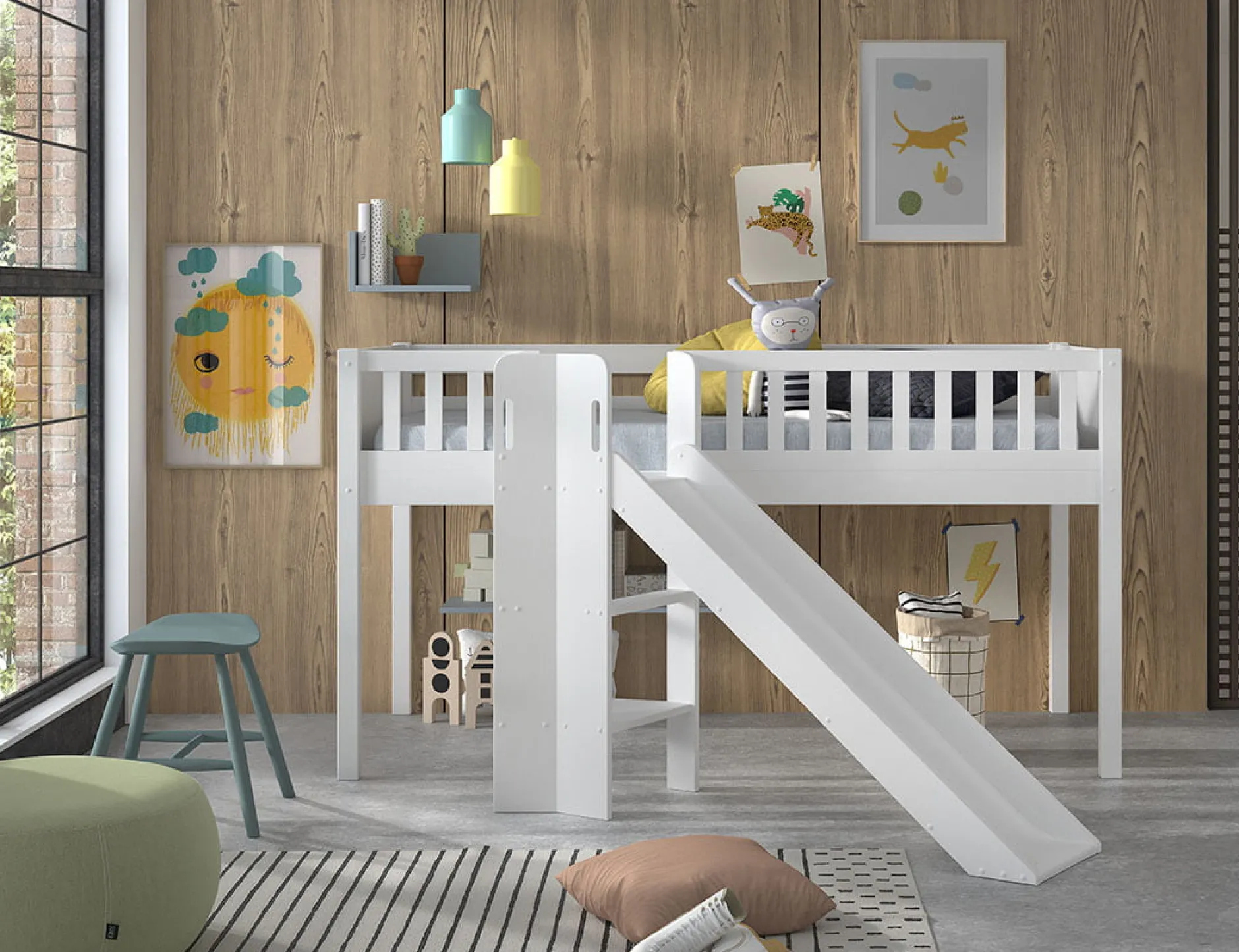 Halfhoogslaper Jonas Wit – Met glijbaan^Huisenthuis Clearance