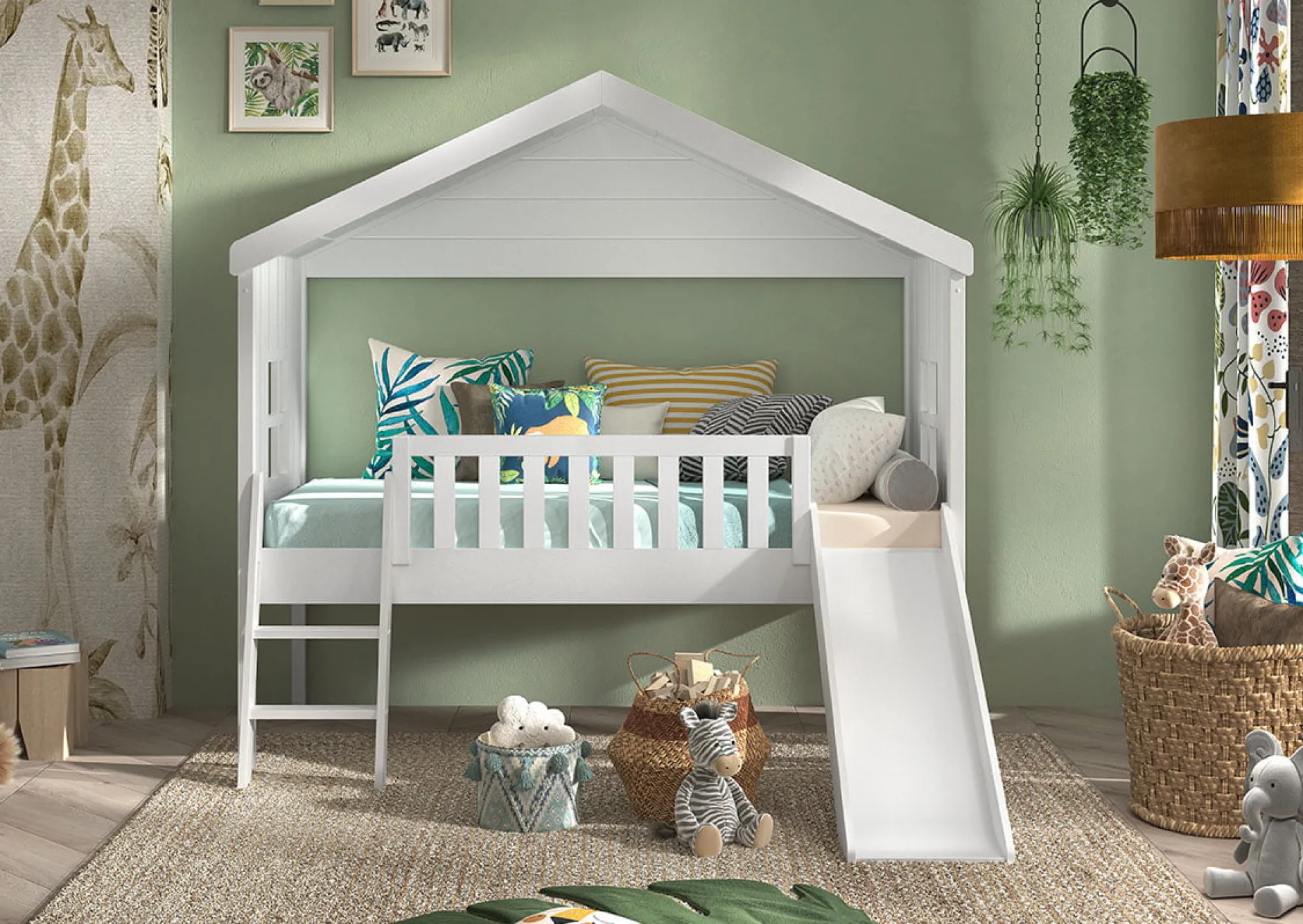 Huisbed Alix Wit 90×200 cm – Met ladder en glijbaan^Huisenthuis Outlet