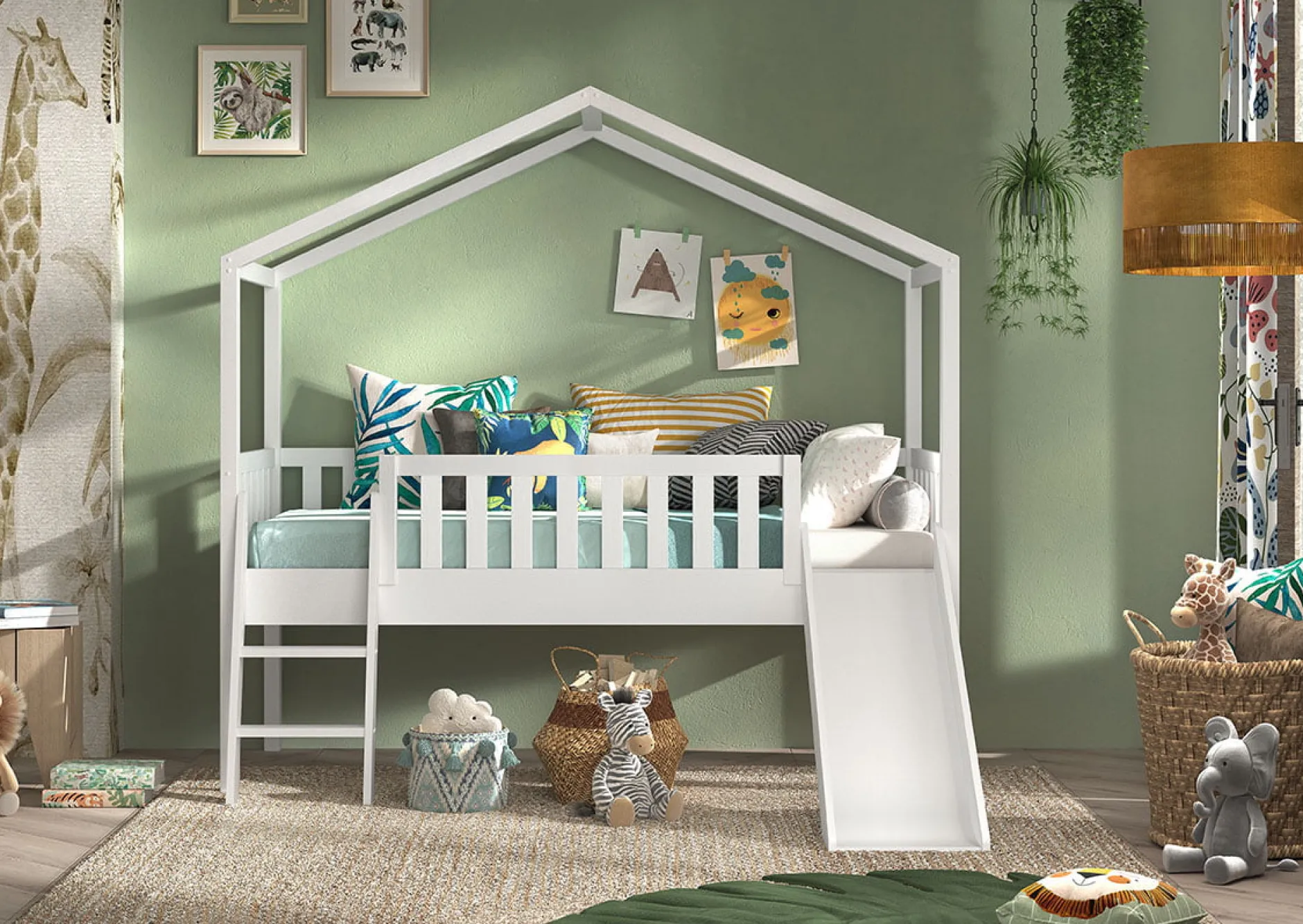 Huisbed Bibi Grenen Wit 90×200 cm – Met ladder en glijbaan^Huisenthuis Clearance