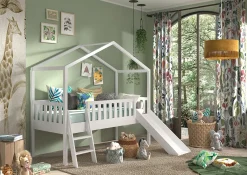 Huisbed Bibi Grenen Wit 90×200 cm – Met ladder en glijbaan^Huisenthuis Clearance