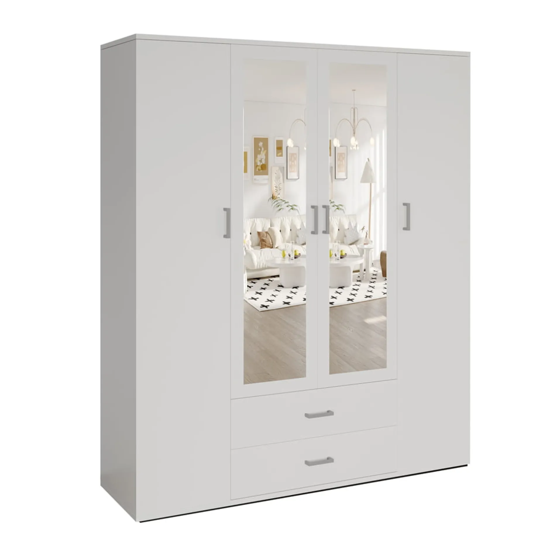 Kledingkast Jean 4-deurs Wit – Spiegel^Huisenthuis Best
