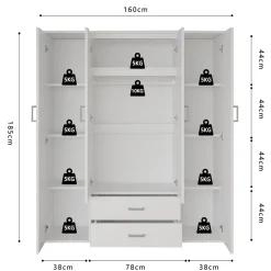 Kledingkast Jean 4-deurs Wit – Spiegel^Huisenthuis Best