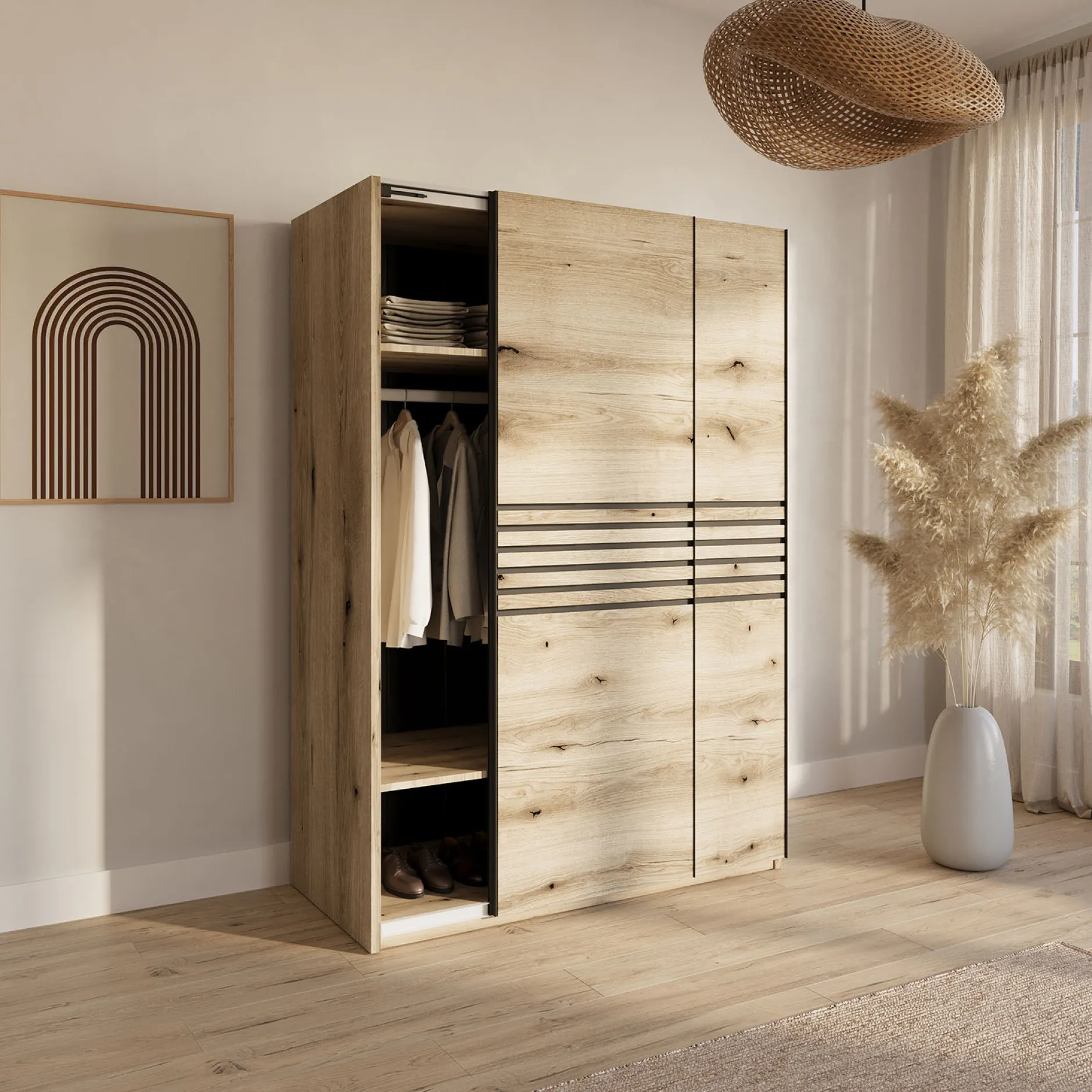 Schuifdeurkast Mekong Eiken 150cm^Huisenthuis Outlet