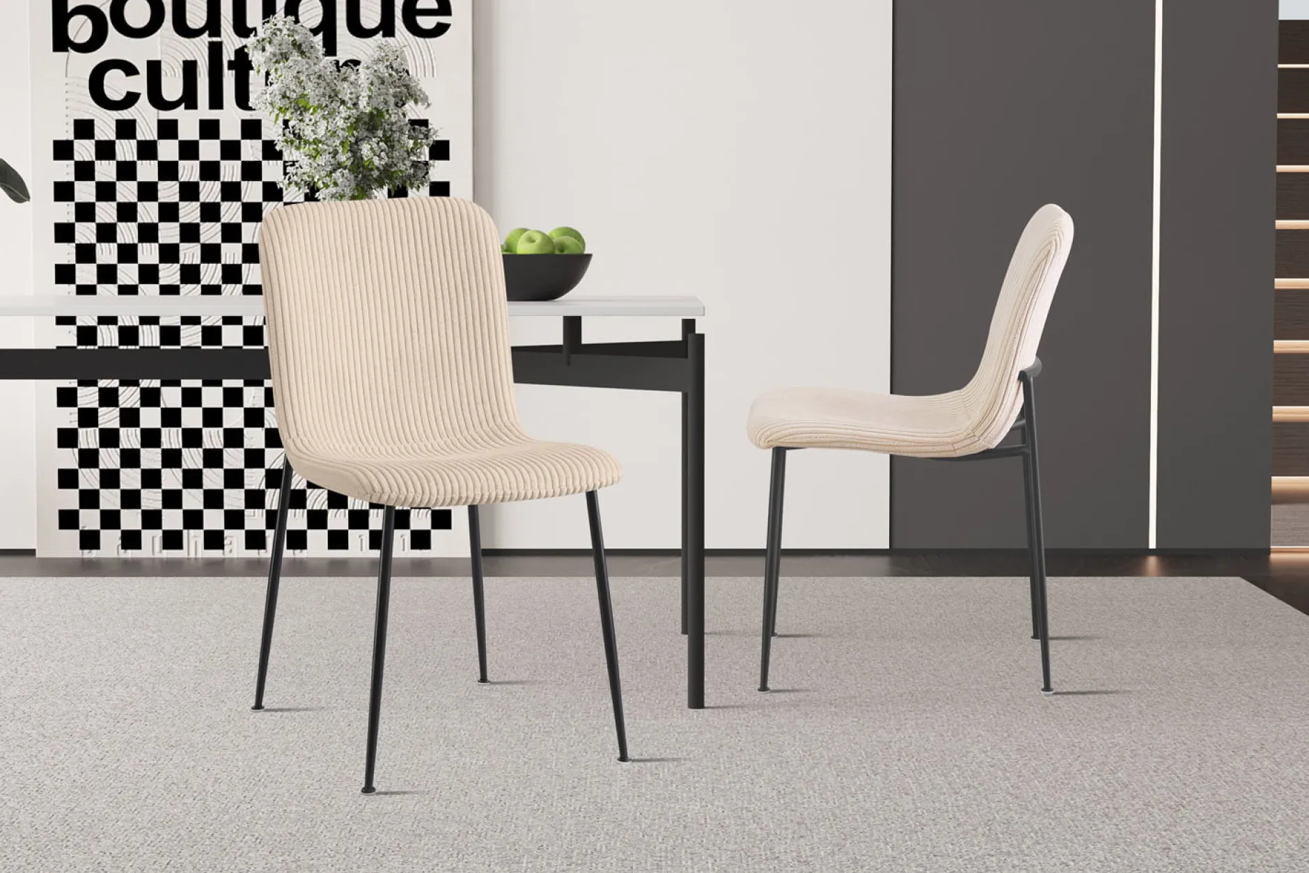 Stoel James Beige Ribstof – Set van 2^Huisenthuis Online