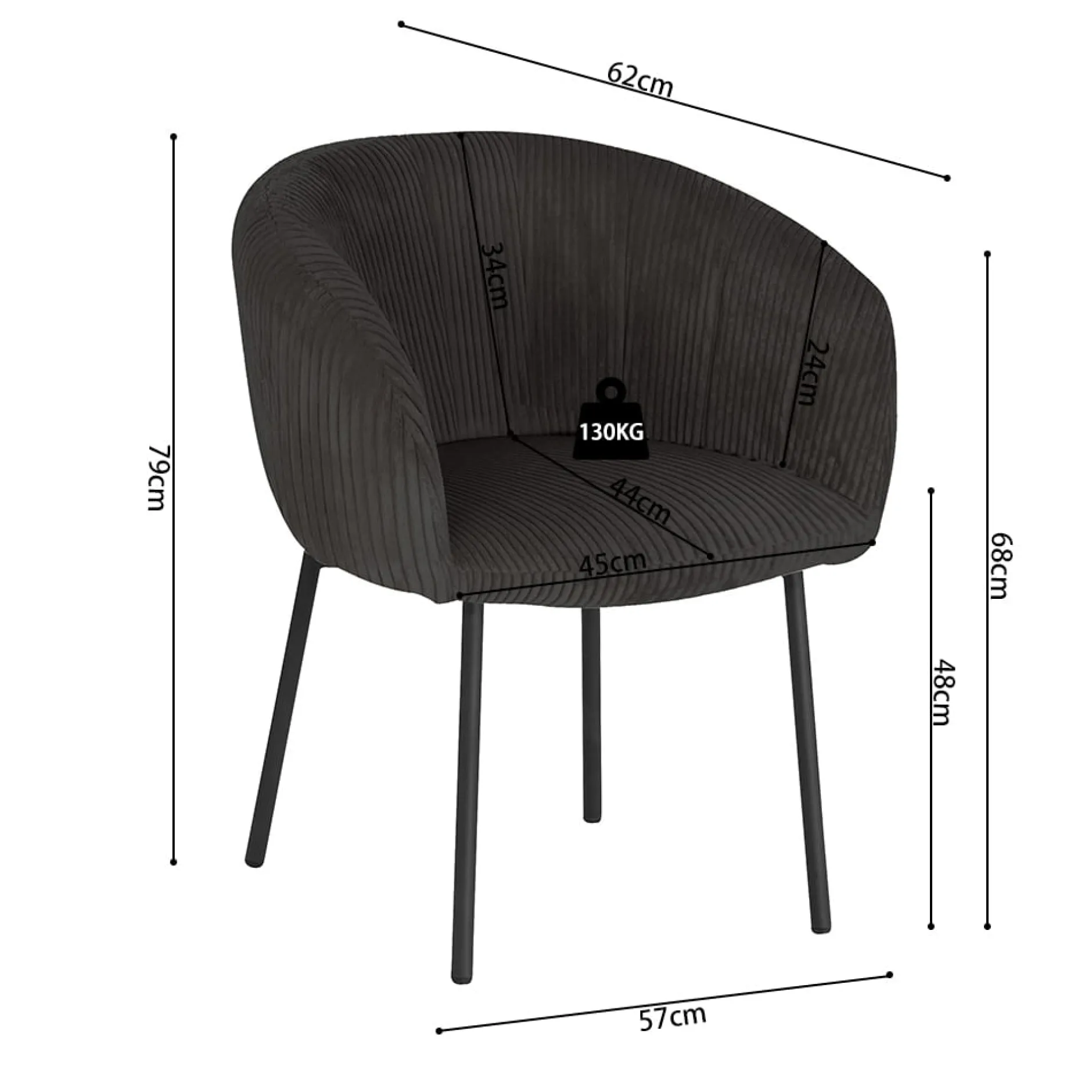 Stoel Pia Grijs Ribstof – Set van 2^Huisenthuis Discount